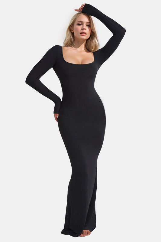 SNATCHED Bae- Built-In ShapewearLong Sleeve Maxi Dress